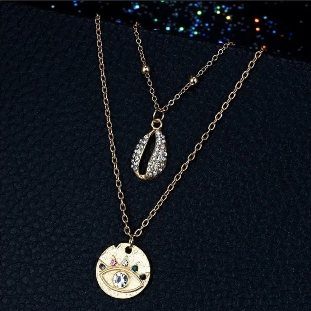 Necklace Multilayer Nazar & Shell Zinc Alloy Cute